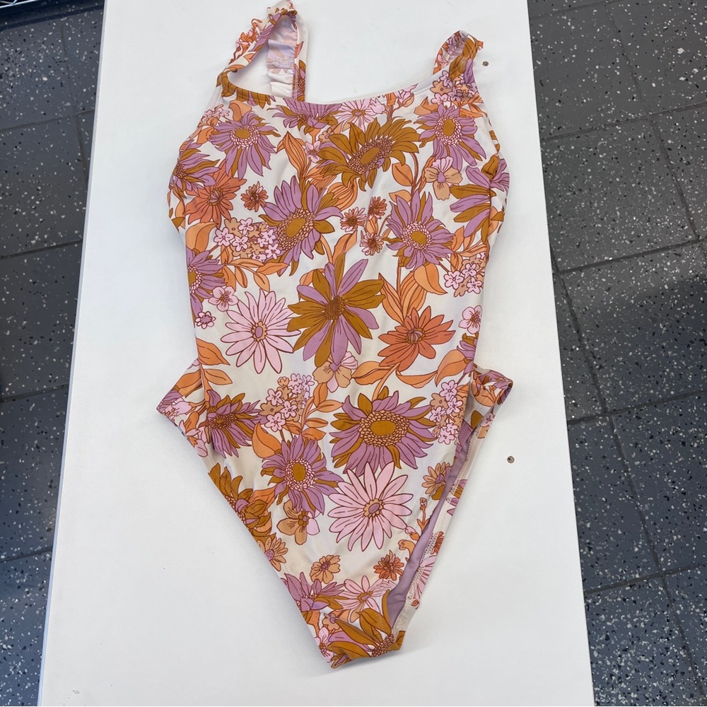 Kona Sol gold floral one piece swimsuit